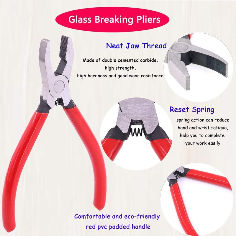 Tayfeim Glass Cutters Tools Set Glass Cutting Tool kit Glass Cutter Glass Running Pliers Breaker Grozer Pliers Stained Glass Tools with Curved Jaws Zipper Package - Image 4